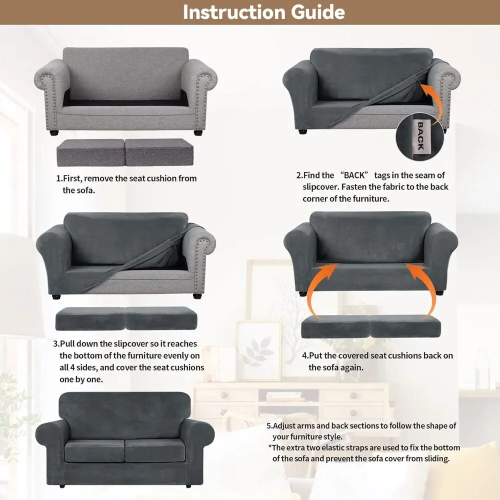 2 Cushion Loveseat Velvet Sofa Slipcover (Dark Grey, 3 Pcs)